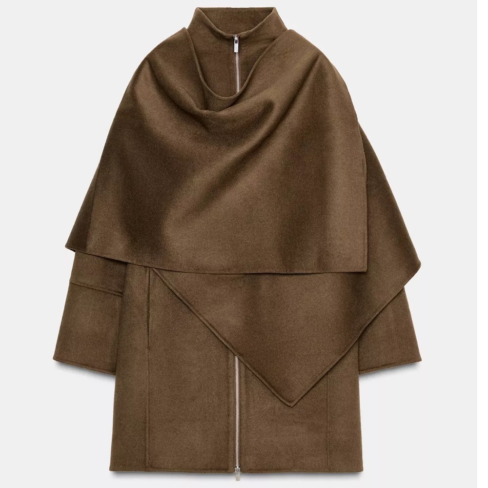 ZW COLLECTION WOOL BLEND CAPE COAT - ASYMMETRICAL SCARF SHAWL JACKET